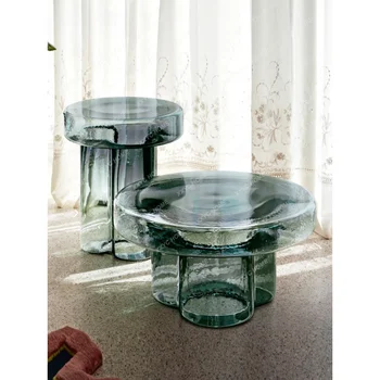 Стеклянный журнальный столик, дизайнер мебели для гостиной маленькой квартиры, современная креативная комбинация специальной формы, круглый приставной столик