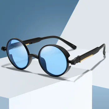 Модные солнцезащитные очки в стиле стимпанк, фирменный дизайн, Мужские Круглые солнцезащитные очки, Женские винтажные солнцезащитные очки в стиле панк, UV400 оттенков, Oculos de sol