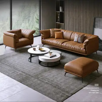 Индивидуальный современный минималистичный кожаный диван для гостиной, набор мебели для квартиры, комбинированные цвета могут быть настроены