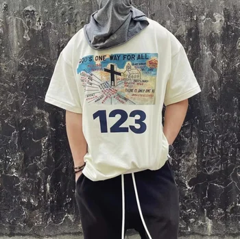 Футболка Kanye WEST в стиле хип-хоп Kanye 123 с буквенным принтом, футболка с круглым вырезом и коротким рукавом до половины рукава