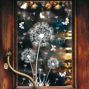 Новые Романтические Наклейки на окно в виде Одуванчика, Простые Современные Наклейки для декора стен гостиной, Украшение Бабочкой-Бабочкой