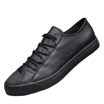 2023, новая модная мужская вулканизированная обувь с низким вырезом, повседневная обувь из натуральной кожи, корейская версия, дышащие черные кроссовки на шнуровке
