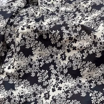 Европа и Америка Черно-белая хлопчатобумажная ткань с цветочным принтом для женского летнего платья, блузки, брюк ручной работы, ткань для шитья своими руками