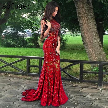 Блестящие Красные кружевные вечерние платья Русалки для выпускного вечера в африканском Саудовско-арабском стиле Для особых случаев, вечернее вечернее платье для выпускного вечера