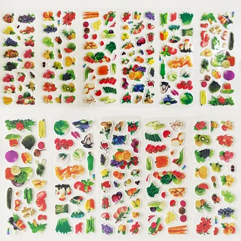 6 листов Свежих овощей и фруктов, милые мультяшные 3D наклейки, декор для скрапбукинга, сделай сам, детские развивающие познавательные игрушки для раннего обучения