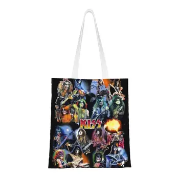 Рок-группа Demon Kiss, рок-н-ролл, сумка для покупок в продуктовых магазинах, холщовая сумка для покупок, большая вместительная прочная сумка