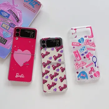Розовый Прозрачный Чехол Love Heart для Samsung Galaxy Z Flip 3 4 5G Flip4 Flip3 Ретро Горячая Девушка Мода Защита ПК Акриловый Жесткий Чехол