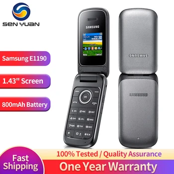 Оригинальный мобильный телефон Samsung E1190 2G с 1,43-дюймовым дисплеем GSM 900/1800 с аккумулятором 800mAb, откидной мобильный телефон