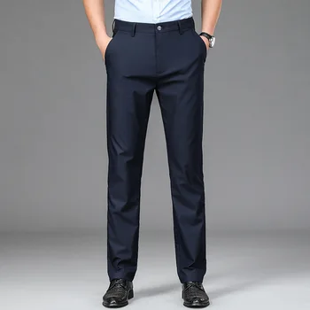 Мужские брюки без глажки 2023, весна и лето, новые однотонные деловые повседневные тонкие прямые широкие брюки