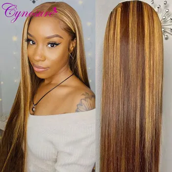 Cynosure Выделите Светлые парики из человеческих волос на кружеве спереди, предварительно выщипанные 13x4 Омбре, Бразильские прямые парики из человеческих волос для чернокожих женщин