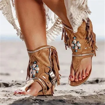 Женская обувь, Сандалии, Летняя ретро-обувь, женские босоножки на платформе с кисточками, женские тапочки, пляжные Zapatillas Muje, Женская обувь