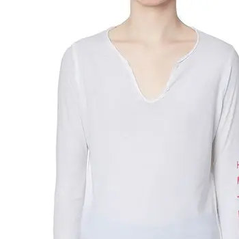 2023 Новые женские однобортные хлопковые пуловеры с V-образным вырезом, Свободные прямые футболки с буквенным принтом
