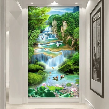 Пользовательские фотообои 3D Настенная роспись с пейзажем водопада с горной водой, вход в гостиную, коридор, Роспись стен в проходе