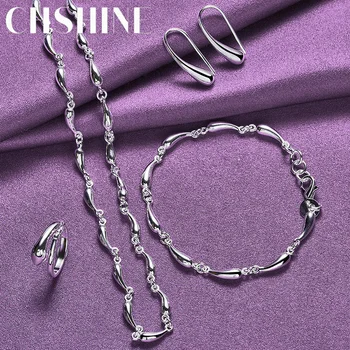 CHSHINE Ожерелье из стерлингового серебра 925 пробы с каплями воды, Кольцо, серьги, браслет Для любителей женщин, Наборы изысканных ювелирных изделий для свадебной моды