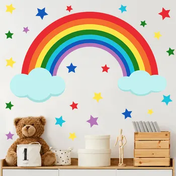 Красочные наклейки на стену в виде радужных звезд для детской комнаты Спальни гостиной Детской комнаты детского сада Декоративные наклейки на стены