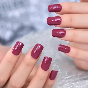 Квадратные ногти среднего размера, Однотонный фиолетовый цвет, Наклеиваемые на кончики ногтей, искусственные ногти, накладные ногти для каждого мероприятия