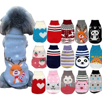 Зимняя теплая одежда для домашних собак для маленьких средних собак, вязаный свитер для кошки чихуахуа, костюм мультяшного щенка, пальто, одежда для домашних животных