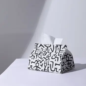 Скандинавская бумажная коробка с двухмерным кодовым рисунком, коробка для салфеток, креативная настольная коробка для гостиной, декоративная коробка для салфеток из искусственной кожи.