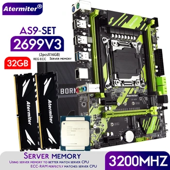 Материнская плата Atermiter X99 AS9 в комплекте с процессором Xeon E5 2699 V3 LGA 2011-3 2шт X 16 ГБ = 32 ГБ 3200 МГц оперативной памяти DDR4 REG ECC