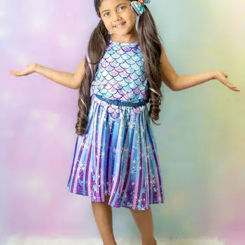 Летнее платье для девочек с милым мультяшным животным Русалка 3D принт sieveiess Детские платья Хлопок Новая одежда для маленьких девочек от 1 до 8 лет