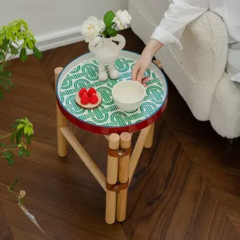 Диван в марокканском стиле, Приставной столик, Ретро Стол из массива дерева, Прикроватная тумбочка, балкон, Маленький круглый столик с керамическим подносом, ремешок из искусственной кожи