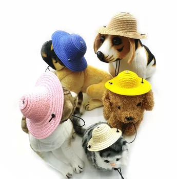 Заводская летняя соломенная шляпа для домашних животных, кошачий собачий козырек, собачья шляпа, головные уборы для вечеринок для домашних животных, продажа милых шляп.