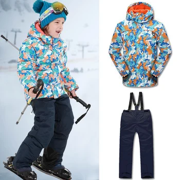 Детские комплекты спортивной одежды для сноуборда, водонепроницаемые ветрозащитные лыжные костюмы для мальчиков, куртка, брюки, Зимний утепленный свитер, пальто