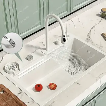 Кухонная раковина Nano 304 Раковина из нержавеющей стали С большим прорезным краном с водопадом Для ремонта кухни
