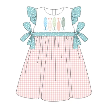 Летнее платье в полоску для маленьких девочек, детское платье с цветочным рисунком, детская одежда с бантом сзади, бутик детской одежды