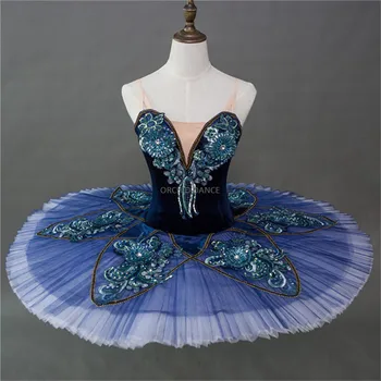 Высококачественный Профессиональный Индивидуальный Размер Индивидуальный Цвет Танцевальная одежда для детей и девочек Бархатная Темно-синяя Балетная пачка