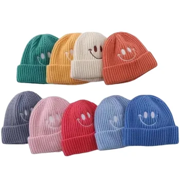 Модная вязаная детская шапка Smile для девочек, осенне-зимняя детская шапка, шапки для малышей, теплая детская шапка для мальчиков, кепка