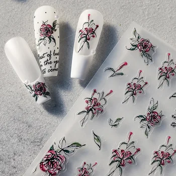 Весенне-летние Цветы с цветочным тиснением Твердые 5D Наклейки для украшения ногтей Наклейки для профессионального маникюра DIY