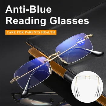 Очки для чтения от 0 до + 4,0, мужские очки для дальнозоркости с двойным синим светом, без оправы, женские очки для дальнозоркости из смолы