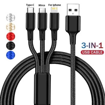 Шнур быстрой зарядки 3 В 1 для iPhone Huawei Micro USB Type C, кабель для зарядного устройства, несколько USB-портов, несколько USB-шнуров для зарядки