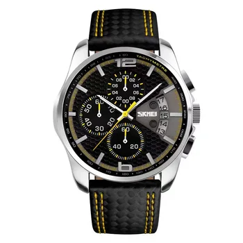 SKMEI, лучший бренд, Роскошный кожаный ремешок, Водонепроницаемые кварцевые наручные часы Relogio Masculino, модные Спортивные мужские часы