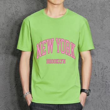 Футболка New York Brooklyn Pink City с надписью Man, удобная хлопчатобумажная одежда с круглым вырезом, винтажная одежда, Дышащая Свободная мужская футболка