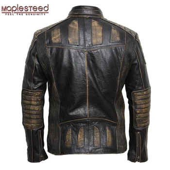 Винтажная мотоциклетная куртка MAPLESTEED, мужская кожаная куртка из 100% воловьей кожи, куртки из натуральной кожи, мужское байкерское пальто, мотокуртка 5XL 090