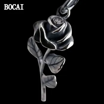 BOCAI New S925 Серебряный Винтажный Кулон с Одинокой Розой, Подарок на День Святого Валентина для Подруги