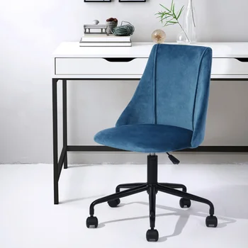Рабочее кресло с бархатной обивкой / кресло для домашнего офиса - Синий с синей обивкой [на складе в США]