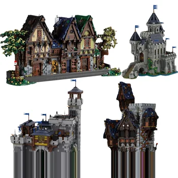 MOC Модульная модель уличного здания, игрушка, военная Средневековая таверна, аллея, Городской дом, замок, Кузнечный кирпич, Идея Подарка на День рождения для детей
