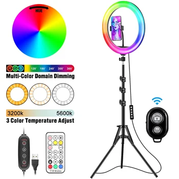 12 дюймов 33 см RGB Selfie Ring Светодиодный Светильник с Подставкой-Штативом для Фотостудии Кольцевые Лампы для Телефона Tiktok Youtube Makeup Video Vlog