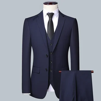2023 Высококачественный однотонный костюм (костюм + жилет + брюки) Мужской деловой строгий костюм 3/2 деловой костюм жениха и шафера