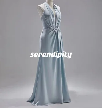 Бальное платье Serendipity на бретелях длиной до пола, с оборками, украшенное бисером, Атласная молния, без бретелек, без рукавов, роскошные вечерние платья без рукавов.
