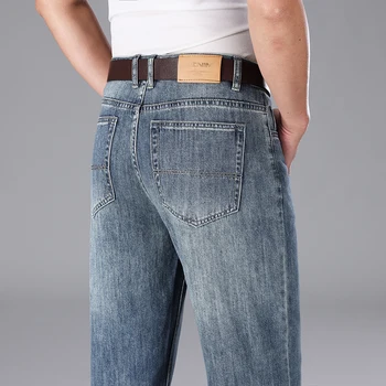 Классические летние мужские прямые свободные тонкие джинсы Деловой моды Роскошные брюки карго стрейчевые джинсовые брюки мужского бренда
