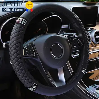 Универсальная крышка рулевого колеса автомобиля из искусственной кожи 37-38 см, украшенная стразами, чехлы на рулевое колесо, аксессуары для декора интерьера автомобиля