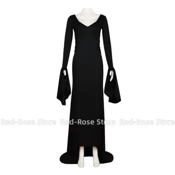 Костюмы на Хэллоуин, платья для косплея Мортисии Аддамс, женское Черное Длинное платье