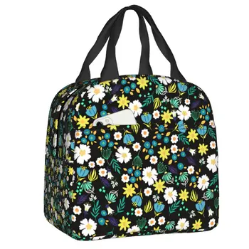 Винтажная сумка для ланча с крошечными цветами и маргаритками, утепленная с цветочным рисунком, термоохладитель для ланча, сумка для школьников