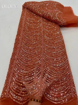 Высококачественная роскошная вышивка, тяжелая кружевная ткань для подиума Жениха, Африканская Нигерийская ткань с блестками Для свадебного платья.