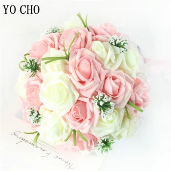 Свадебный Букет невесты YO CHO, искусственный цветок розы из полиэтилена, Розовый букет из искусственного жемчуга, Свадебные принадлежности, Фестивальные украшения