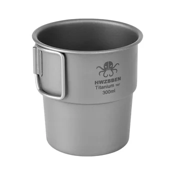Сверхлегкая титановая чашка Портативная Чашка для воды для пикника на открытом воздухе, кемпинга, Кружка со складной ручкой 300 мл